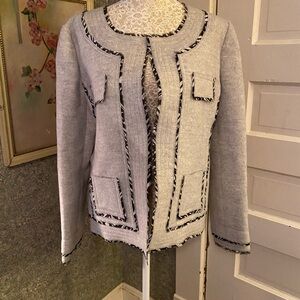 Oscar de la Renta grey cashmere wool blend quilted jacket open front size 10